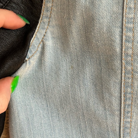 Light Blue Jean Jacket with Faux Leather Sleeves, Size Small - Picture 11 of 11